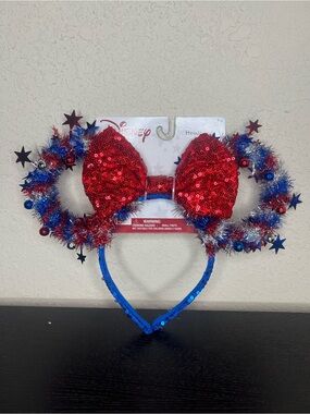 NEW Disney 4th of July USA Tinsel & Bells Minnie Mouse Ears Headband